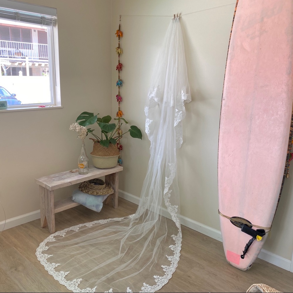 Floral embroidery cathedral wedding veil